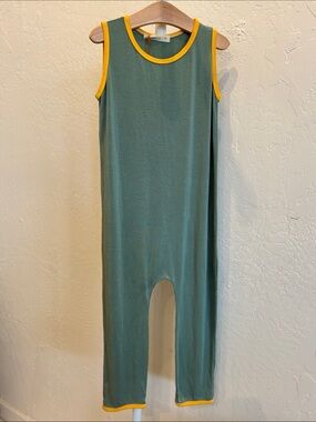Fairwell Green Sleeveless One-Piece with Yellow Trim